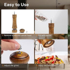 Wood Salt and Pepper Grinder, Salt Grinder and Pepper Mill, Oak Wood Shakers with Adjustable Ceramic Grinders - 8 inches, 1 Pack