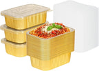 7.2"×5"×2.2" - 40 Pack 2 LB/32oz Gold Aluminum Foil Pans with Lids Heavy Duty, Foil Food Containers with Lids, Tin Foil Pans for Baking, Meal Prep, Freezer, Heating and Takeout