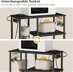 HOOBRO Bakers Rack with Power Outlet, Microwave Stand with 5 S-Shaped Hooks, Coffee Bar, Kitchen Storage Shelf, for Kitchen, Living Room, Black BB07UHB01
