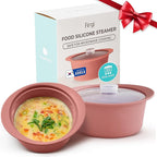 20oz Platinum Silicone Microwave Steamer Pot with Handle & Lid - Korean 100% Food-Grade Steamer Bowl, Heat-Resistant Cooker with Steam Holes, Easy Clean, Dishwasher Safe, Dry Rose