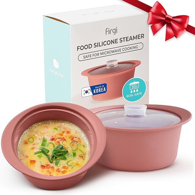 27oz Platinum Silicone Microwave Steamer Pot with Handle & Lid - Korean 100% Food-Grade Steamer Bowl, Heat-Resistant Cooker with Steam Holes, Easy Clean, Dishwasher Safe, Dry Rose
