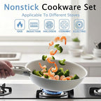 7Pcs Non Stick Pots and Pans Set, Ceramic Cookware Set with Detachable Handle, PFAS-Free, Oven & Induction Safe (White)