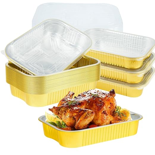15 Pack 9x13 Aluminum Foil Pans with Lids Half Size Extra Heavy Duty, Gold Aluminum Foil Baking Pan Double Thick Tin Foil Food Container with Lids for Baking, Roasting, Cooking or Steam Table