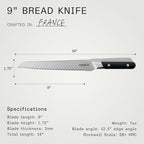 Made In Cookware - 9" Inch Bread Knife France - Full Tang With Truffle Black Handle