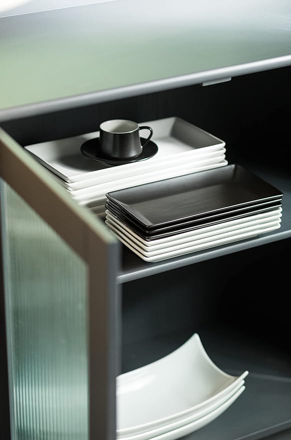 Gomakren Black Serving Platter Set of 4 Porcelain Serving Plates Rectangular Christmas Serving Dishes and Platters Serving Trays for Party Appetizer Sushi, 10 Inch Black Serveware Thanksgiving Gifts