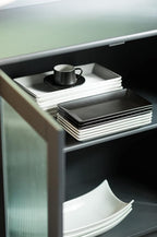 Gomakren Black Serving Platter Set of 4 Porcelain Serving Plates Rectangular Christmas Serving Dishes and Platters Serving Trays for Party Appetizer Sushi, 10 Inch Black Serveware Thanksgiving Gifts