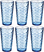 20-ounce Plastic Tumblers, Acrylic Drinking Glasses High-Balls, set of 6 Blue Reusable Plastic Cups, Stackable, BPA-Free, Shatter-Proof, Dishwasher-Safe