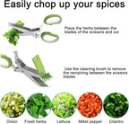 Garlic Press and Herb Scissors Set, 6 Pieces with Garlic mincer and Multipurpose Scissors, Rustproof Tools for Kitchen Use. (Silver+Green)