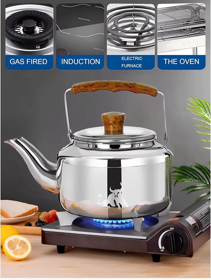 Chandler 1.56 Liter Tea Pots, Vintage Tea Kettle - 0.4mm Stainless Steel Pot - Hard to Dent | Ergonomic Handle with a Cool Grip | Portable Tea Kettle For Camping (Silver Colour)