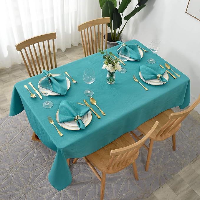 maxmill Jacquard Table Cloth Swirl Design Water Resistant Wrinkle Resistance Water Proof Heavy Weight Soft Tablecloth for Kitchen Dinning Tabletop Decoration Oblong 60 x 140 Inch Teal