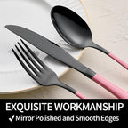 20-Pieces Blac and Pink Silverware Sets for 4,Pink Handle Stainless Steel Cutlery Set, Include Forks Spoons and Knives Set, Dishwasher Safe Utensil Sets for Home Restaurant
