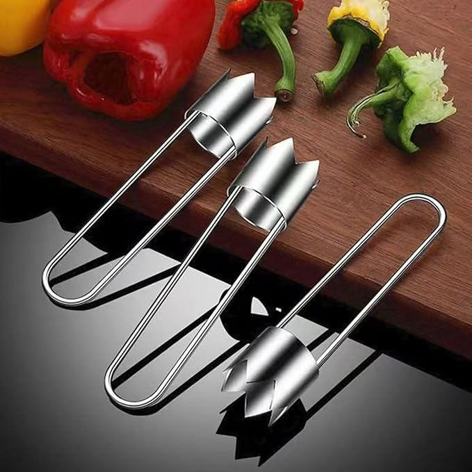 Fruit and Vegetable Corer Pepper Seed Apple Remover Bell Pepper Tomato Corer Tool Stainless Steel Kitchen Gadget