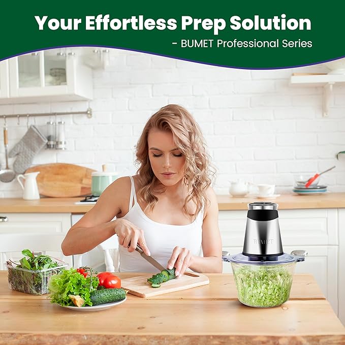 Electric food processor vegetable chopper 500W 2x8cup bowls 2 bi-layer 4 blades Small Food chopper Electric Meat grinder for home use,Mincing, and Puree for kitchen aid, baby foot, pet food