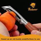 KU LUNER Premium 304 Stainless Steel Multifunctional Kitchen Fruit and Vegetable Peeler with Real Wood Handle，Ultra Sharp Strong Blade