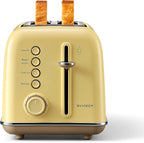 BUYDEEM DT620 2-Slice Toaster, Extra Wide Slots, Retro Stainless Steel with High Lift Lever, Bagel and Muffin Function, Removal Crumb Tray, 7-Shade Settings,Mellow Yellow