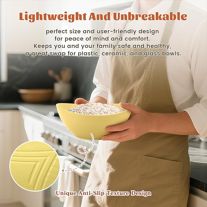 Homienly Wheat Straw Bowls Set Serving Bowls Plastic Bowls Reusable 26oz Microwave & Dishwasher Safe Cereal Bowls Unbreakable for Cereal,Salad,Fruit,Soup Bowls- Modern Color