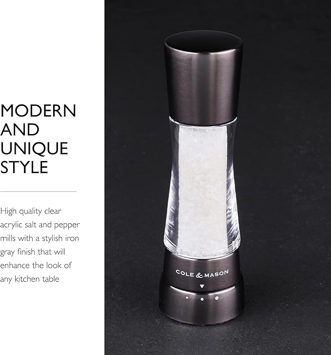 Cole & Mason Derwent Salt and Pepper Grinder Set - Refillable Salt & Pepper Grinder Set with Gourmet Precision Mechanisms - Kitchen Accessories for Cooking - Gift Set, Iron Grey