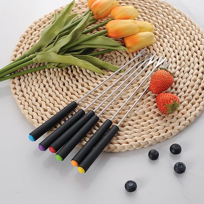 Fdit 6 Pcs Stainless Steel Fondue Forks, Long Forks Cheese Fondue Forks for Chocolate Fountain Cheese Fondue Roast