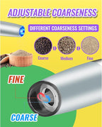 Rongyuxuan Gravity Salt and Pepper Mill Set,Electric Automatic Pepper Grinder Mill Shaker with Battery Powered,Stainless Steel,Blue LED Light,Adjustable Coarseness,One Hand Use,Light Grey