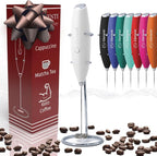 Elementi Electric Milk Frother Handheld - Make Creamy Lattes, Delicious Cappuccinos and Perfect Drinks - Compact Mixer & Coffee Stirrer with Whisk - White