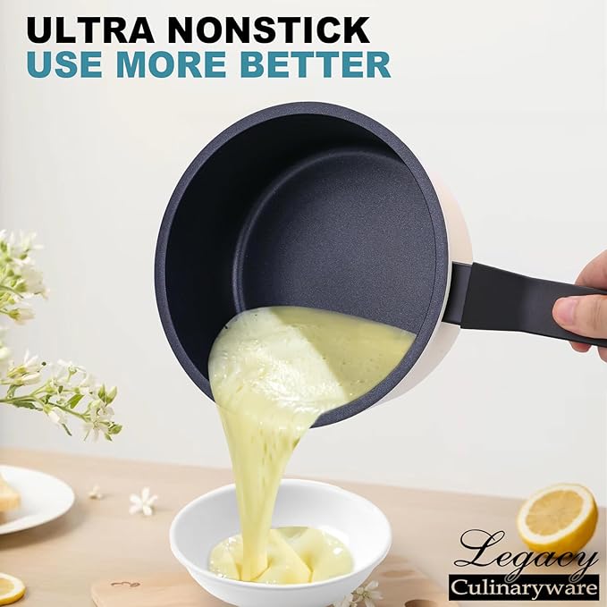 Nonstick Sauce Pan with Lid,1.5Qt & 2Qt Set, PFOA Free,Kitchen Pots Induction Pot,Cream