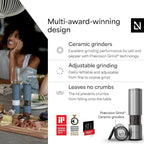 LARS NYSØM Salt and Pepper Grinder Set 2 pieces I Salt Pepper Mill with Adjustable Ceramic Grinder I Design Spice Grinder Set Manual (Stainless Steel)