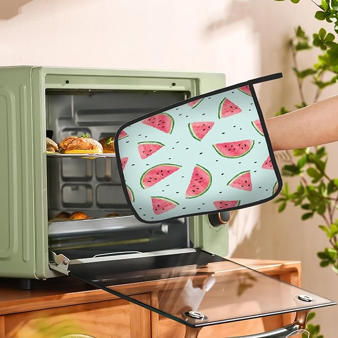 Summer Watermelon Pot Holder Set of 2,Kitchen Heat Resistant Potholder for Women Men BBQ Cooking Baking