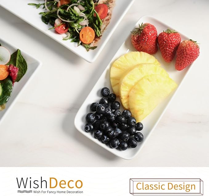 Small Rectangle Plates Set of 6, White Serving Platters 9 inch, Ceramic Sushi Plates, Serving Plate for Appetizer, Dessert, Party, Microwave Safe