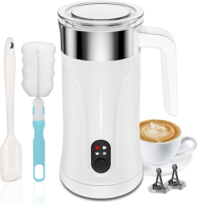 Milk Frother, 4-in-1 Milk Frother and Steamer, 10.1oz/300ml Automatic Hot and Cold Foam Maker and Milk Warmer, Electric Milk Frother for Coffee, Latte, Cappuccino, Matcha(White)