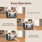 Mecity 4 Slice Toaster with Touch Screen Control, 4 Wide Slots, Stainless Steel Smart Bread Toaster for Bagels, Muffins, Waffles, Dual Control Panel, Timer, Defrost, Reheat, 120V 1650W, Matt Black