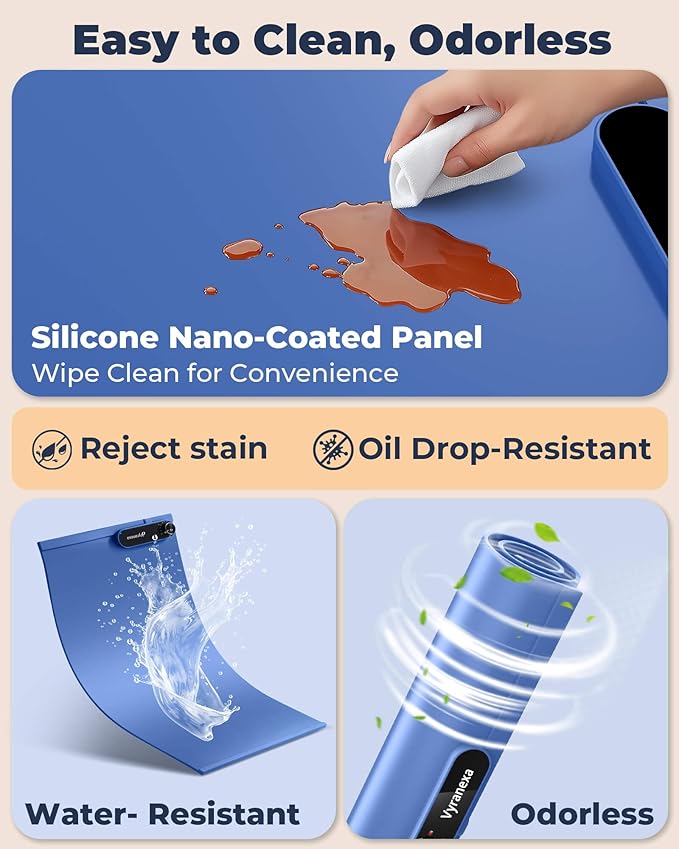 Warming Mat for Food - Space-Saving, Fits Two Baking Dishes, 7 Temp Settings, 4h Auto Shut-Off, Durable Silicone Surface, Easy to Clean, Perfect for Parties and Everyday Use (Blue, Medium)