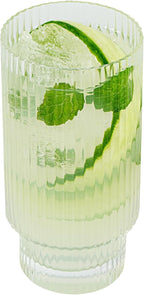 Restaurantware-Vetri 10 Ounce Highball Glasses, 24 Ribbed Drinking Glasses - No-Lead, Dishwashable, Clear Glass Tumblers For Scotch, For Drinking Liquor, Cocktail, Bourbon, Cognac, And More