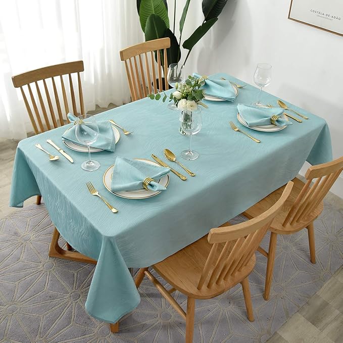 maxmill Jacquard Tablecloth Swirl Design Water Resistance Antiwrinkle Spillproof Heavy Weight Soft Table Cloth for Buffet Banquet Parties Event Holiday Dinner Rectangle 60 x 84 Inch Turquoise