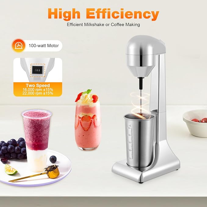 Milkshake Maker Single Head Electric Drink Mixer Commercial Milkshake Blender, 100W Stainless Steel Smoothie Mixer For Making Yogurt, Milk, Cocktails, Smoothies (Single Head,100W)
