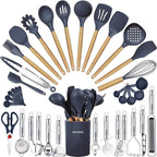 Cooking Utensils Set- 35 PCs Kitchen Utensils with Grater,Tongs, Spoon Spatula &Turner Made of Heat Resistant Food Grade Silicone and Wooden Handles Kitchen Gadgets Tools Set for Cookware