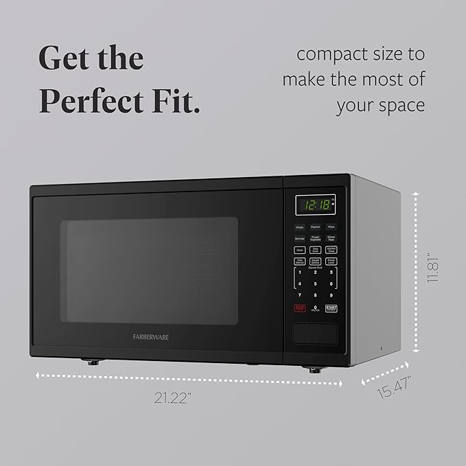 Farberware 1.1 Cu. Ft. 1000-Watt Microwave Oven Digital Control, 10 Power Levels, One-Touch Cooking, Defrost, Child Safety Lock, Black