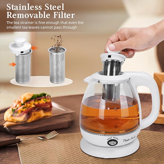 Taylor Swoden Electric Kettle with Tea Infuser, 1L Small Electric Tea Kettle with Keep Warm, LED Light Hot Water Boiler & Heater for Coffee & Tea, Auto Shut-Off & Boil Dry Protection, BPA Free, White