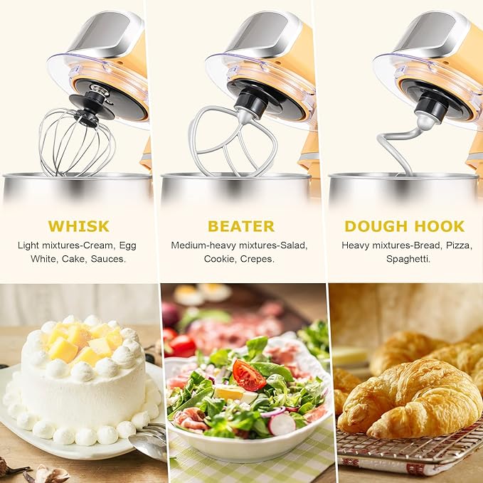 Kitchen in the box Stand Mixer,3.2Qt Small Electric Food Mixer,6 Speeds Portable Lightweight Kitchen Mixer for Daily Use with Egg Whisk,Dough Hook,Flat Beater (Yellow)