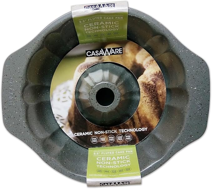 casaWare Fluted Cake Pan 9.5-inch (10-Cup) Ceramic Coated NonStick (Silver Granite)