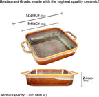 9" x 9"Square Casserole Dish, 1.8 Qt Ceramic Au gratin Baking Dish with Handles, Or for mixing, salad, pasta plate, Best gift for those who love baking, Microwave, Oven safe