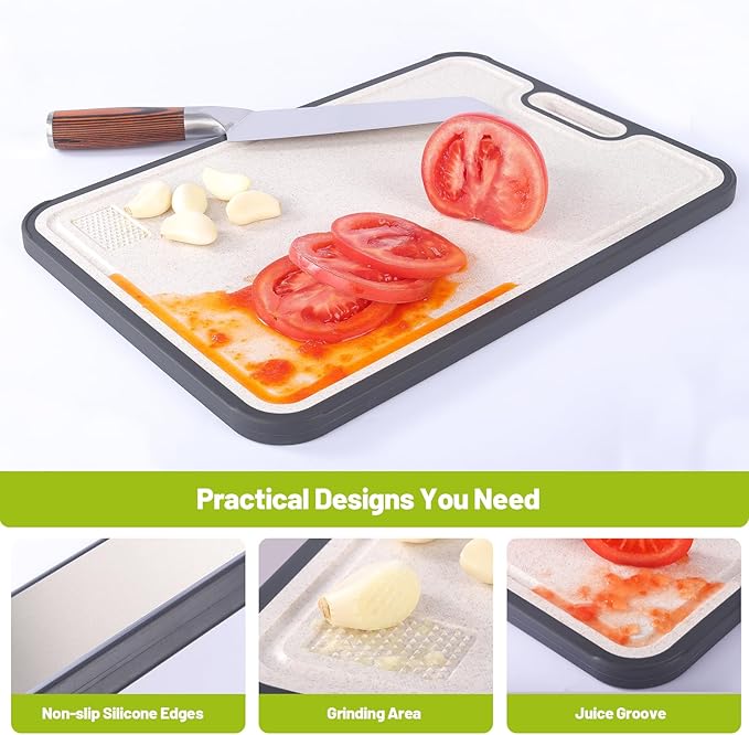 Titanium Cutting Boards for Kitchen - Double Sided with Juice Groove & Non-Slip Feet, Food Grade Chopping Board, Dishwasher Safe & Knife-Friendly (15.2"x10.4")