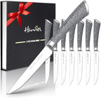 harriet Steak Knives Set of 8, 4.5" Serrated Steak Knives, Full Tang Premium Stainless Steel Steak Knives Set with Gift Box, Dinner Knives, Marble Pattern Handle