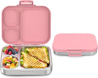 Stainless Steel Bento Box Kids, Leak Proof Metal Bento Lunch Box,3 Compartments 304 Stainless Steel Bento Lunch Containers for School and Office,Dishwasher Safe, BPA-Free(Pink)