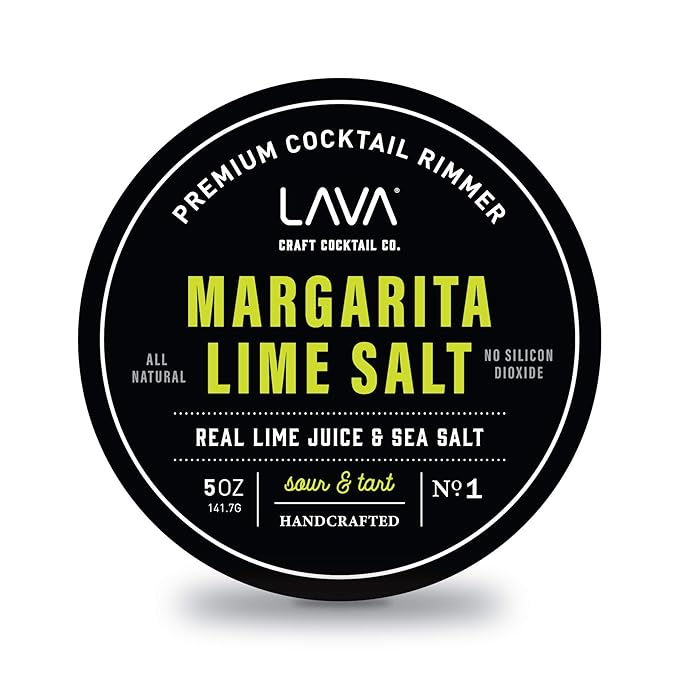LAVA Premium Margarita Lime Sea Salt Cocktail Rimmer, All Natural Margarita Rimmer Sea Salt Rocks, Real Lime, Tart & Sour, No Silicon Dioxide, with Easy Screw-On Lid - 6oz