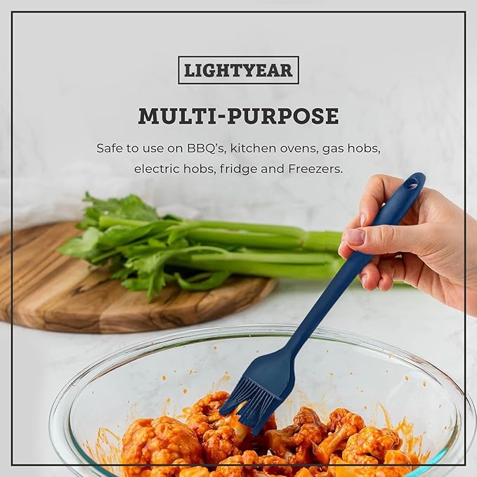 Lightyear Silicone Basting Pastry Brush Set (2 Pcs) ❘ 450°F Heat Resistant Oil Brush for Your Kitchen - Ideal For BBQ’s, Baking & Cooking | 100% Food Grade Silicone - BPA Free & Dishwasher Safe (Blue)