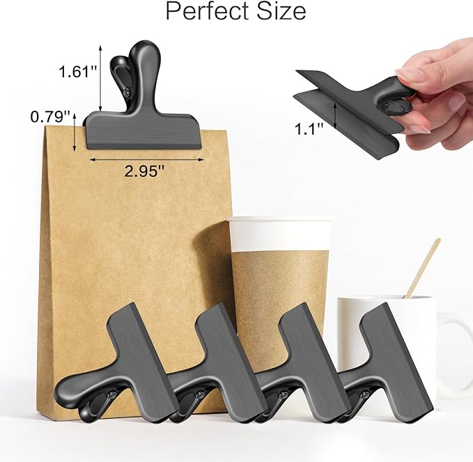 24 Pack Chip Clips, Stainless Steel Bag Clips for Food, Chip Bag Clip Heavy Duty, Food Clip Ideal for Kitchen Office Storage(Black)