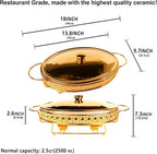 Casserole Dish 13" x 9" Glass Baking Dish with Stainless steel Lid and rack, Golden oval 2.5 Qt Large Baking Pan For Casserole & Lasagna, Microwave Dishwasher Freezer Oven Safe
