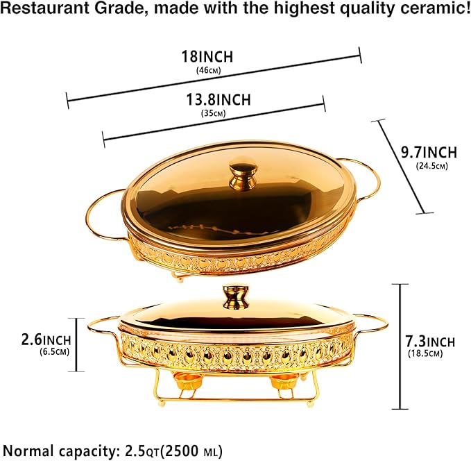 Casserole Dish 13" x 9" Glass Baking Dish with Stainless steel Lid and rack, Golden oval 2.5 Qt Large Baking Pan For Casserole & Lasagna, Microwave Dishwasher Freezer Oven Safe