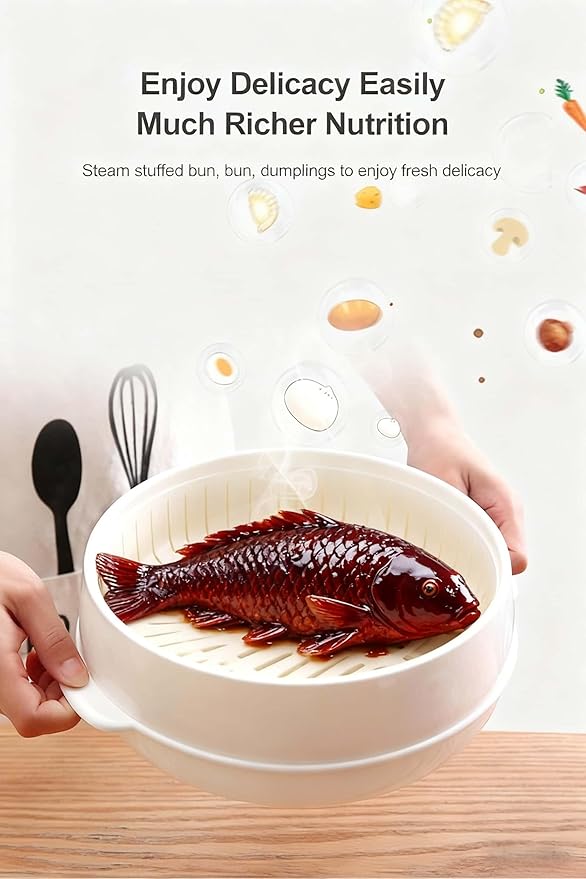 Microwave Vegetable Steamer, Microwave Steamer for Vegetables,Microwavable Cookware with Lid and Tray for Cooking Food and Vegetables (three layers)