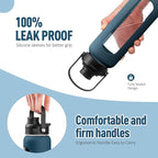 Kodrine Water Bottle with Straw, 24 oz Glass water Bottle with 2 Lids Bamboo Straw Lid and Spout Lid with Handle, 32 oz Clear Water Bottle Glass for Sports Travel, Waterbottle with Time Marker